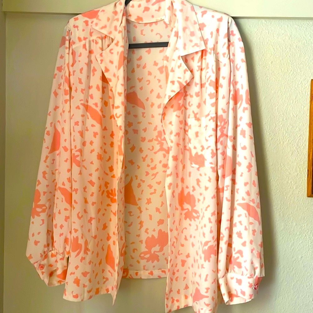 Vintage HHR lightweight print open front blazer with shoulder pads!